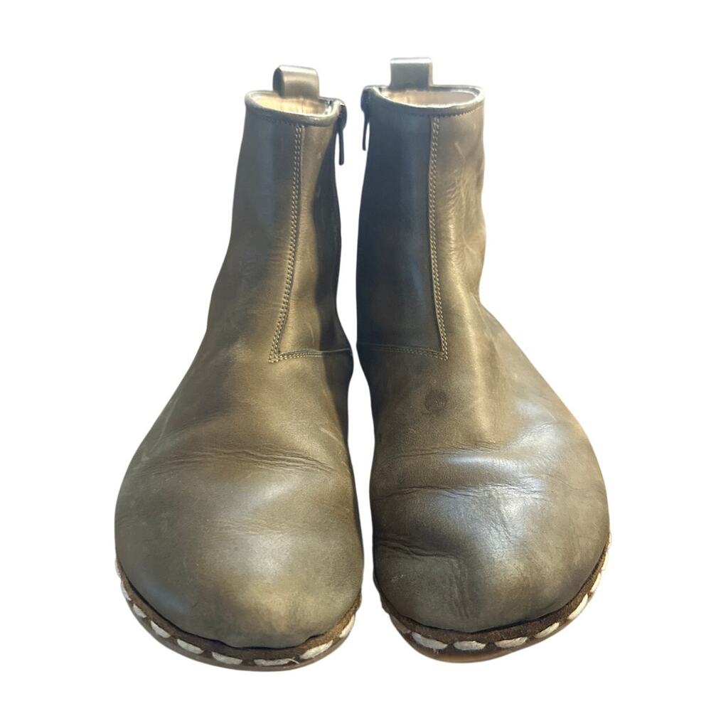 Women 10.5 Atlantis Handmade Turkey Olive Green Leather Barefoot Boot Zip Ankle - Picture 2 of 9